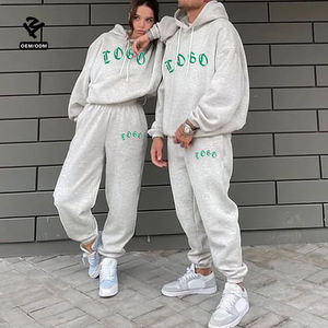 Conjunto de Dos Piezas de Felpa Personalizado para Parejas, Estilo Urbano, Sudadera Holgada con Hombros Caídos y Pantalones Deportivos, Conjuntos para Mujer - Product Image 2