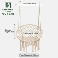 Fauteuil suspendu avec coussin rond, hamac en macramé pour l'intérieur et l'extérieur