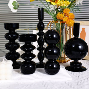 Estilo Europeo Americano en línea Celebrity Homestay Cafe Art Florero Adornos Personalizado Candelabro de vidrio negro - Product Image 2