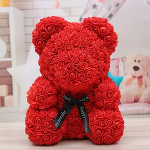 Dekorasi Bunga Valentine, Dekorasi Hari Ibu Grosir Hadiah Hari Ibu 40Cm Busa PE Bunga Valentine Beruang Mawar Teddy dengan Kotak