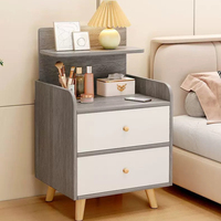 Table de chevet artificielle avec étagère de rangement supérieure, armoire de chevet à deux tiroirs, petite table d'appoint à pieds en bois pour chambre à coucher