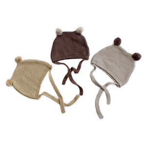 Bonnet personnalisé avec logo, côtelé, à <span class=keywords><strong>pompon</strong></span>, pour enfants, en acrylique doux, avec fermeture à nouer, confortable, pour l'automne, extérieur, neutre, adorable, usage quotidien - Product Image 1