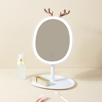 Miroir de maquillage LED à faible tension avec éclairage à intensité variable, rechargeable, design en forme de bois de cerf, miroir de vanité mignon