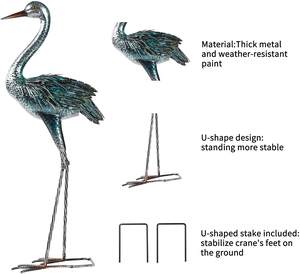 Tuin Crane Standbeelden Patina Reiger Decoy, Staande Metalen Kraan Sculpturen Vogel Yard Art Voor Outdoor Decor, set Van 2 - Product Image 5