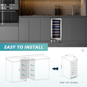 Enfriador de vino Euhome de 15 pulgadas, 33 botellas, doble zona, con puerta de vidrio, empotrado o independiente, de acero inoxidable - Product Image 6