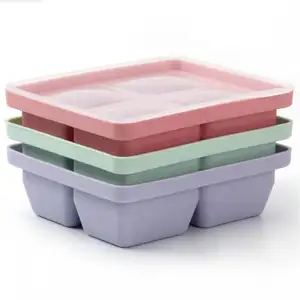 6 ngăn bé bổ sung cấp thực phẩm với nắp Silicone Ice khuôn Ice Cream công cụ mềm Ice Cube