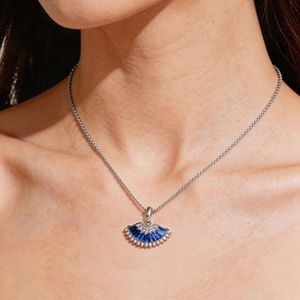 Vintage Chinese Fan Inspired Handcrafted Enamel Pendant <b>Necklace</b> Link Chain 18K Gold Plated - Product Image 4