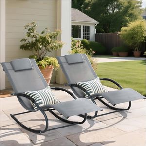 Chaise longue <span class=keywords><strong>à</strong></span> bascule zéro gravité pour patio, piscine et jardin, résistante aux intempéries, avec coussin amovible, gris - Product Image 2