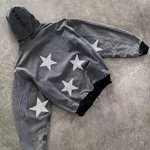 Custom logo Manufacturer Digital Printed 420GSM <b>Comfy</b> <b>Hoodie</b> Vintage Acid Washed <b>Hoodie</b> Powder Puff Sleeve for Men Zip up <b>Hoodie</b> - Product Image 3