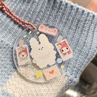 Porte-clés DIY tendance en acrylique transparent à motif de dessin animé, avec base en verre rond vierge, pour l'exportation