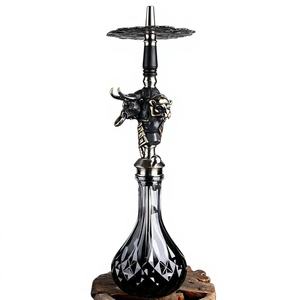 Cachimba de Cristal Negro con Diseño de Toro y Tigre, Base de Vidrio, Juego de Pipas de Metal para Lounge Bar - Product Image 1