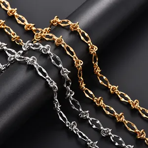 Collier ras du <span class=keywords><strong>cou</strong></span> massif en acier inoxydable 8 mm, style punk hip-hop, avec maillons et nœuds, couleur or, pour hommes et femmes, bijoux en métal lourd - Product Image 3