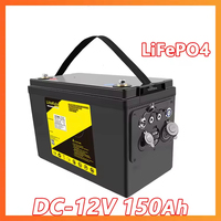 بطارية ليثيوم فوسفات الحديد (LiFePO4) طويلة العمر 12 فولت 150 أمبير في الساعة ذات دورة عميقة، مزودة بنظام إدارة ذكي (BMS) مدمج 150 أمبير، تدعم أكثر من 4000 دورة، تصميم لا يحتاج للصيانة.