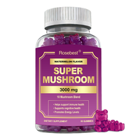 Complément alimentaire végétalien en gommes aux champignons 10-en-1, 3000 mg, haute puissance, pour la concentration et le soutien immunitaire, avec Ashwagandha, en gros, OEM, marque privée