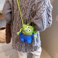 Tas HP Rajut Tangan Motif Kartun Lucu Manis Segar Musim Gugur Dingin 2023, Bahan Katun, Model Kotak Terbuka, DIY Mata Besar, Tenun, Untuk Penggunaan Sehari-hari, Ukuran Kecil