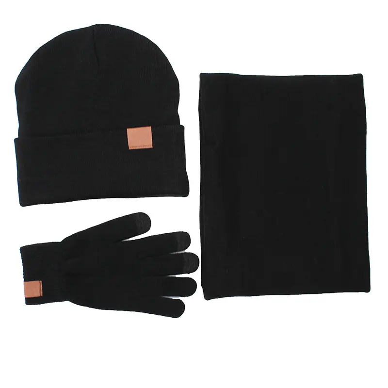 Sarung tangan Beanie pria dan wanita, Set topi Beanie leher hangat dengan rajutan berlapis bulu hangat musim dingin untuk pria dan wanita