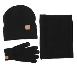 Winter Beanie Hat Schal Touchscreen Handschuhe Set für Männer und Frauen, Beanie Handschuhe Neck Warmer Set mit warmem Strick Fleece gefüttert