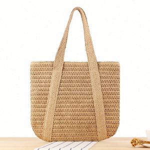 Advanced French Simple Casual Shoulder Straw Tote Bag Seaside Holiday Large Capacity Beach Bag Embroidery Two <b>Open</b> for Summer - Product Image 2
