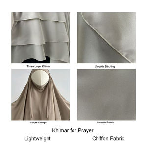 高级3层长雪纺Khimar批发伊斯兰服装普通祈祷围巾制造斋月开斋节土耳其Khimar - Product Image 3