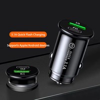 PD USB-A+C 15W 5V 3.1A Pengisi Daya Mobil Mini Port Pengisian Cepat untuk Ponsel, Jam Tangan Pintar, Earphone & Kamera