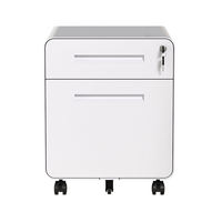 Meuble de rangement mobile contemporain en acier blanc à 2 tiroirs verrouillables avec roulettes, pour classement sous le bureau, chambre ou bureau à domicile