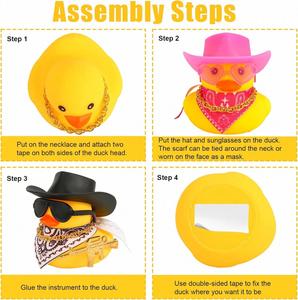 Fun Rubber Duck Dashboard Decorations Mini Cowboy Hat Scarf Necklace & Sunglasses <b>Bath</b> Toys for Car Desk Office Decor - Product Image 5