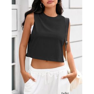Womens Cropped Tank <b>Top</b> Sleeveless Crew Neck Loose Fit Breathable Yoga <b>Top</b> Summer Casual Athletic Wear - Product Image 4