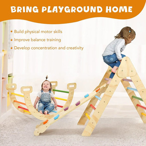 Estructura de escalada de madera para niños, puente arcoíris de interior, juguete con forma geométrica, diseño moderno y sencillo, estructura de juego unisex - Product Image 1