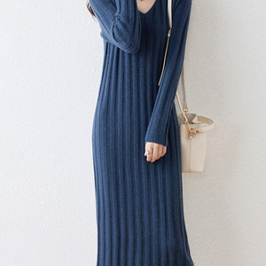 Moda donna con scollo a v a più colori manica lunga aderente attillato Sexy <span class=keywords><strong>lungo</strong></span> <span class=keywords><strong>in</strong></span> <span class=keywords><strong>lana</strong></span> 100% <span class=keywords><strong>lungo</strong></span> Casual Maxi abito maglione Extra morbido - Product Image 4