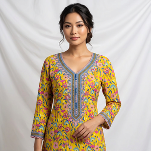 Abaya Abierta Floral Amarilla al por Mayor para Niñas de Dubái con Conjunto Sheila, Ropa Islámica Modesta Bordada - Product Image 1