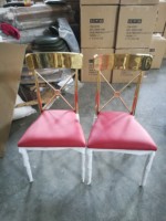 Chaise de mariage élégante et luxueuse, chaise de salle à manger moderne en acier inoxydable doré, dossier croisé, chaises de mariage pour événements