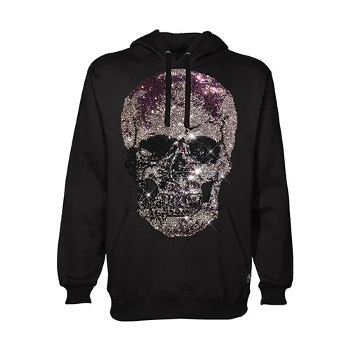 Tùy Chỉnh Người Phụ Nữ Logo Bling Chuỗi Chuyển Màu Xanh Lá Cây Thiết Kế Red Skeleton Dây Rút Skull In 3d Thêu Rhinestone Skull Hoodie