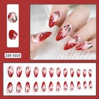 24 faux ongles en acrylique à pression pour Noël, motifs flocons de neige/nœuds, faux ongles à paillettes vertes et rouges pour femmes