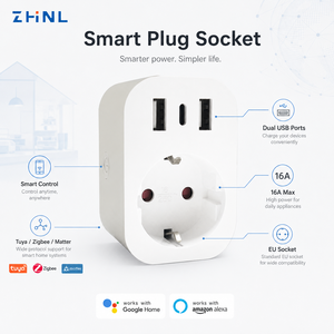 <span class=keywords><strong>Prise</strong></span> intelligente Wi-Fi Tuya avec fonction de mesure de la consommation d'énergie, 2 ports USB et 1 port Type C, norme UE, compatible CN US AU, adaptateur et fiches intelligentes - Product Image 2
