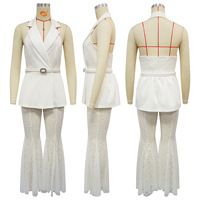 GX11018 Nouvelle Collection 2026 – Ensemble 2 Pièces Tendance pour Femme : Top Halter Sans Manches Col V avec Ceinture et Pantalon Évasé en Dentelle – Style Urbain Chic