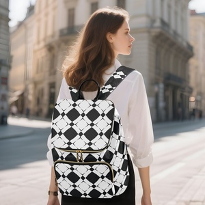 High-quality Customs Black White Check Women's <b>Backpack</b> Fashion Travel <b>Backpack</b> <b>Large</b> Gold Zipper Bag - Product Image 6