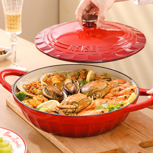 Ustensiles de cuisine en <span class=keywords><strong>fonte</strong></span> émaillée de 28cm Casserole peu profonde de fruits de mer Marmite à frire <span class=keywords><strong>pour</strong></span> la maison Restaurant Cuisine - Product Image 2