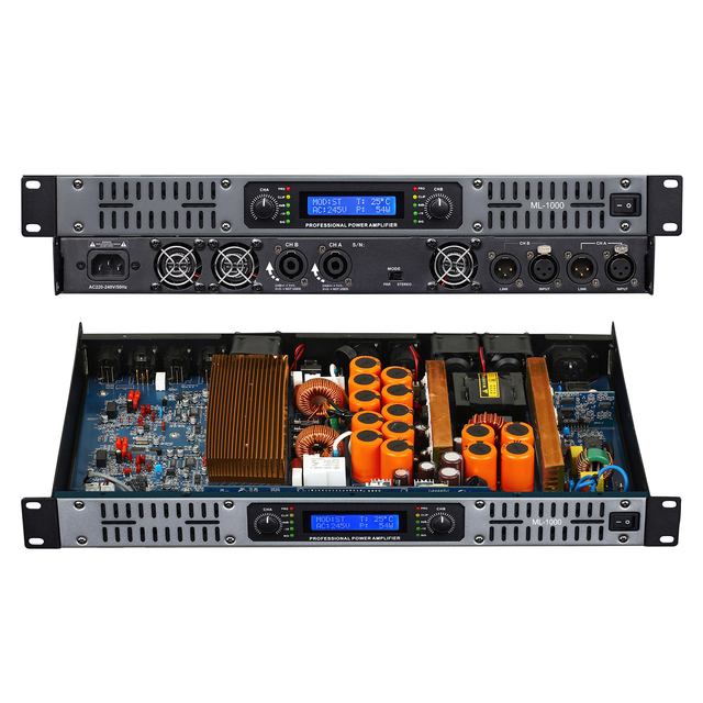 ML-1000 1U Rack Mount Class D Digital Power Amplifier 2x1000W High Efficiency Professional Amp for Stage Live Sound PA System