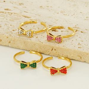 316L Stainless Steel Wholesale 18K PVD Gold Plating Dainty Cute Bowknot Flower Butterfly Bow <b>Adjustable</b> <b>Ring</b> for Women - Product Image 5