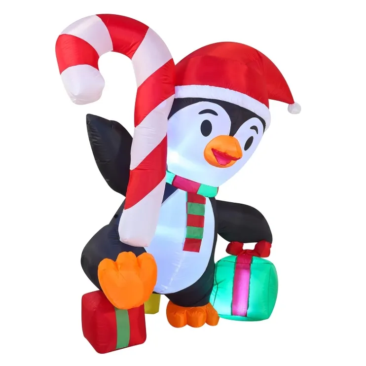 Pinguim inflável do divertimento do Natal com caixas de presente da cana dos doces para o presente inflável exterior das decorações do Natal para crianças