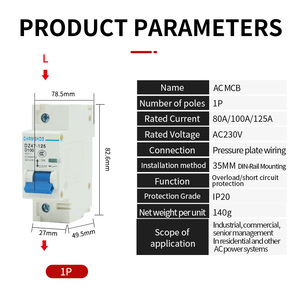 Disjoncteur miniature DZ47-125, 1P2, interrupteur <span class=keywords><strong>P3P</strong></span>, protection domestique, courant élevé - Product Image 6