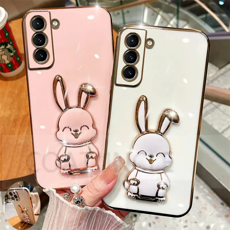 Cute Rabbit Holder Phone Bracket Case For Samsung Galaxy A32 4G 5G A52 A72 A22 A23 A52 A53 A33 A73 A4 A13 A02s A30 Plating Cover