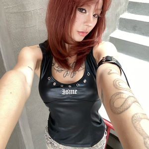 Chaleco Corto de PU Tejido con Estilo Gótico para Mujer, Halloween 2025, Negro, Estampado, Sin Mangas - Product Image 5