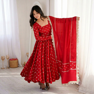 Robe Anarkali de luxe brodée de sequins pour mariage - Ensemble prêt-à-porter Salwar Kameez Plazo en soie Chinon à manches longues pour femmes - Product Image 1