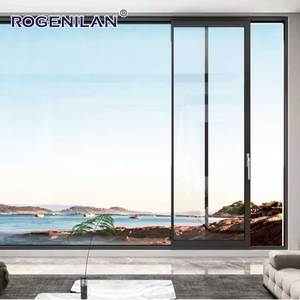 Grandes portes coulissantes modernes à double vitrage <span class=keywords><strong>en</strong></span> alliage d'aluminium noir horizontal de 250cm de large - Product Image 1
