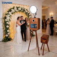 Machine Photobooth en Bois pour Appareil Photo Reflex Numérique, Écran Tactile Libre-Service, Support d'Appareil Photo, Anneau Lumineux LED, Support d'Imprimante, Équipement de Fête
