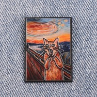 Pin de Esmalte con Diseño de Gato Gritando Divertido, Pin de Solapa Parodia de Pintura Famosa