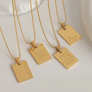 Custom Stainless Steel Jewelry 18K Gold Plated Inspired Friendship Letter Engraved Rectangle Tags Pendant Necklace