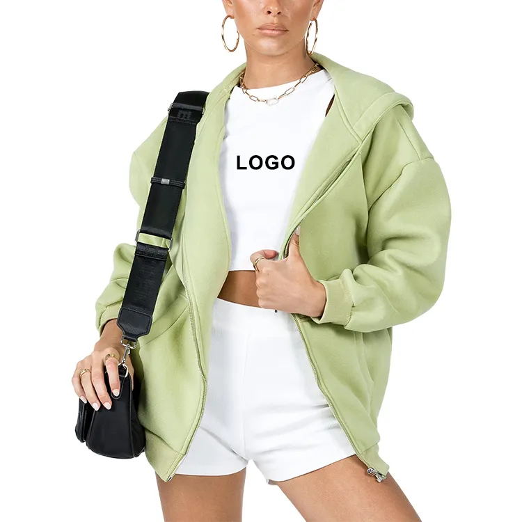 Design Custom Private Label Logo Hoodie Women's Zip Up Mint Green Hoodies