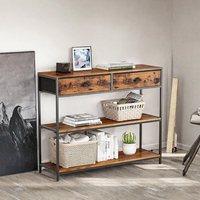 Table console moderne industrielle en bois et métal vintage marron, réglable en hauteur, avec station de charge, pour salon et hôtel